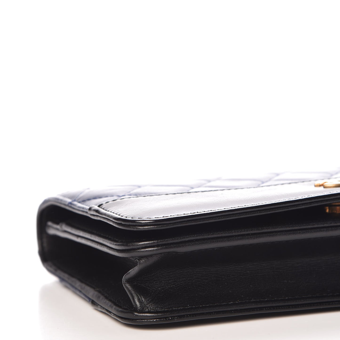 Aged Calfskin Quilted Gabrielle Wallet On Chain WOC Navy Black
