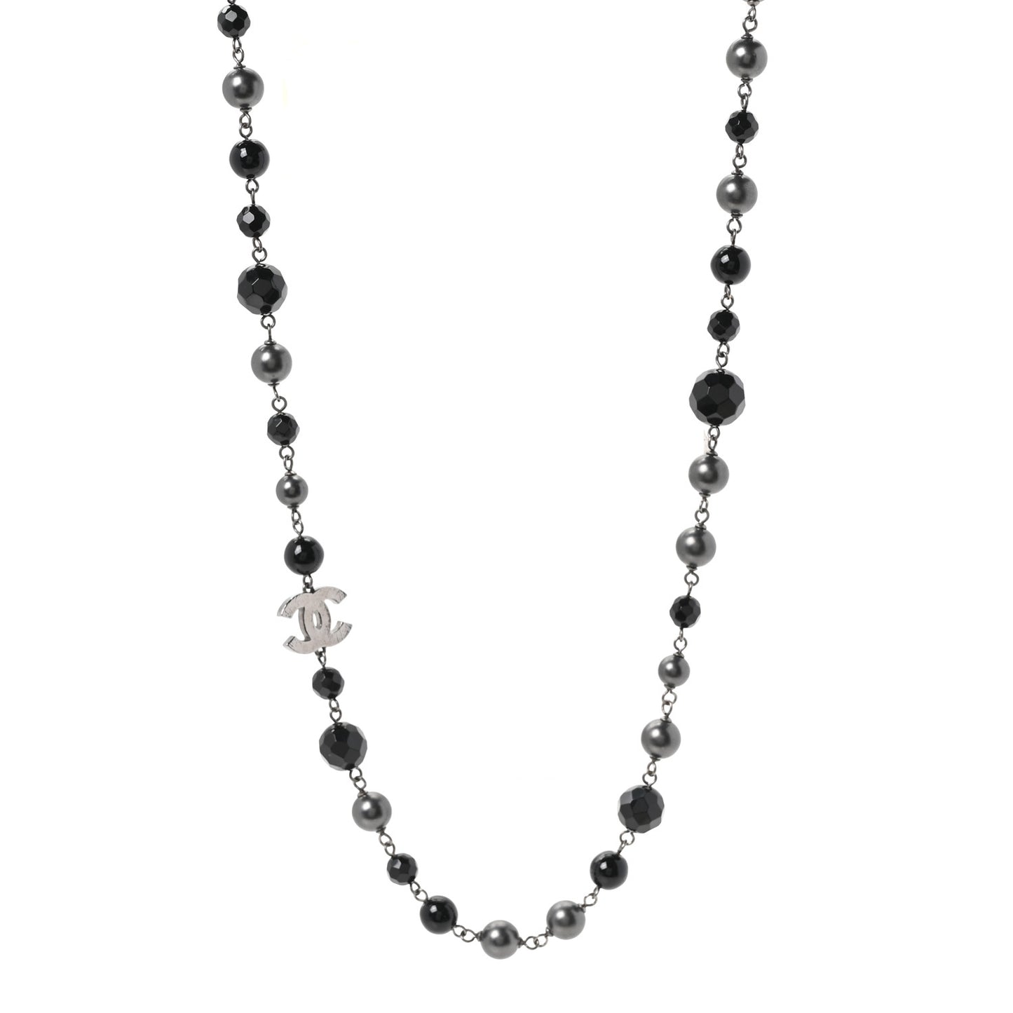 Ruthenium Beaded CC Long Necklace Black