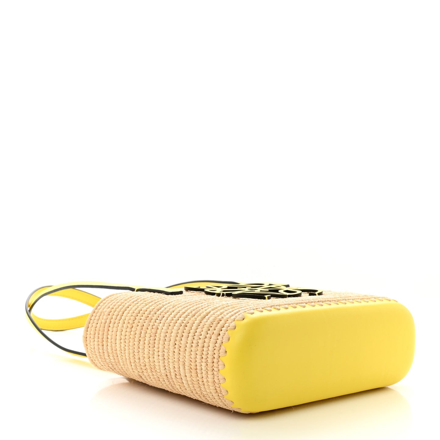 Raffia Square Mini Anagram Basket Tote Bag Natural Yellow