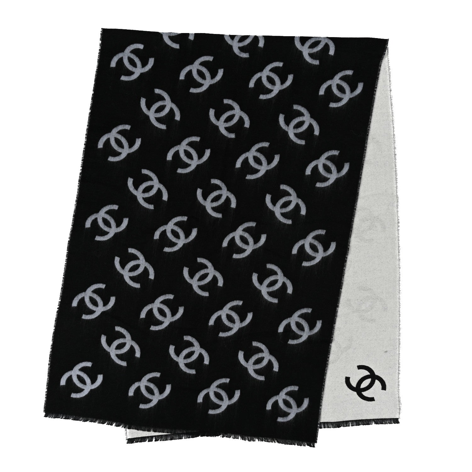 CHANEL シャネル ストール ホワイト グレー コットン100％ レディース 美品【本物保証】 CHANEL シャネル ホワイト 大判 ココマーク カシミヤ ストール