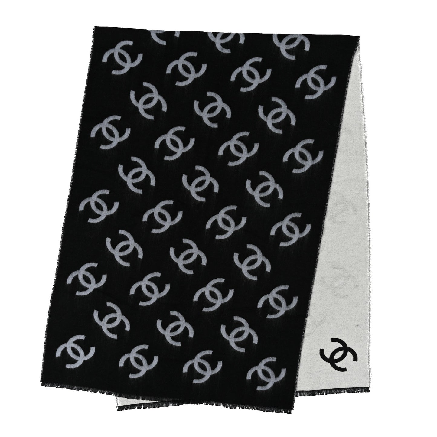 Cashmere Silk Wool CC Stole Black Light Gray White