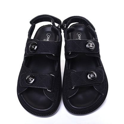 Chanel Fabric Velcro Dad Sandals 35.5 Black 6 of 12