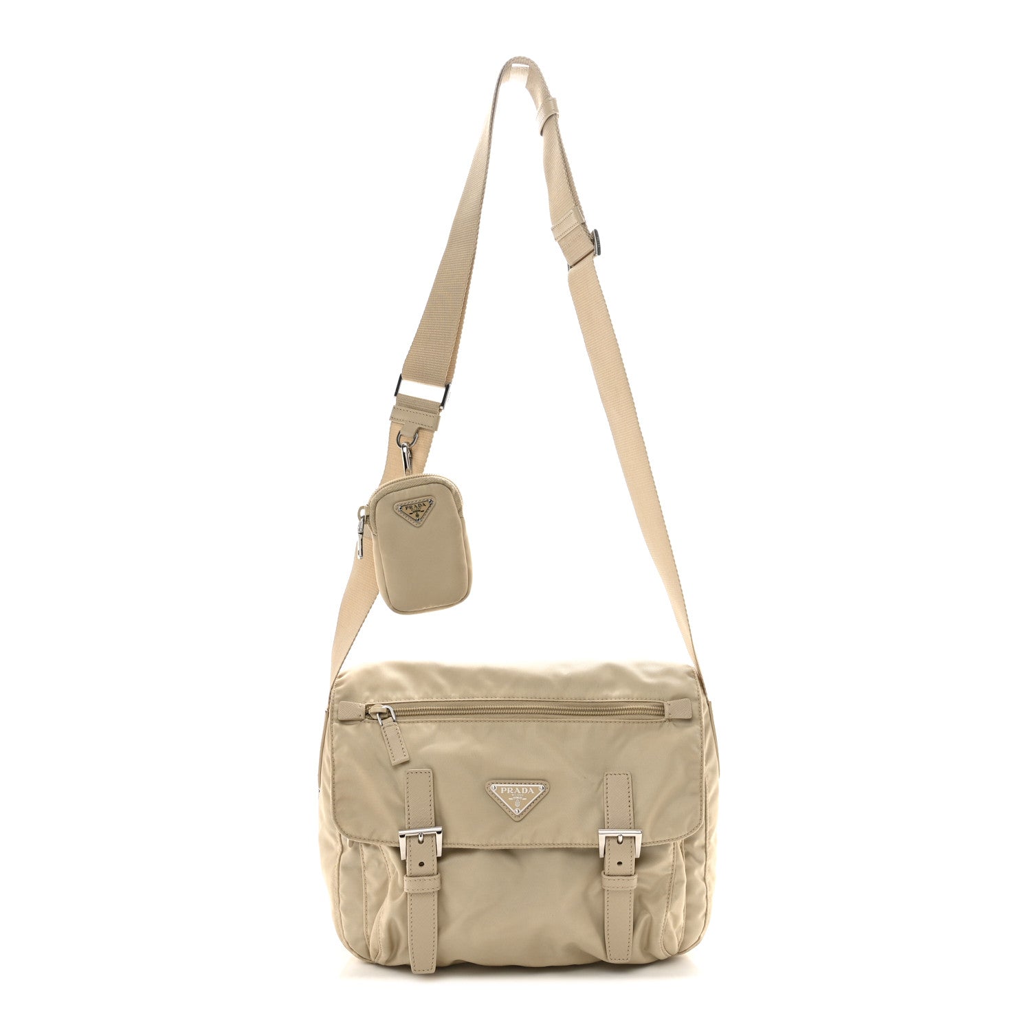 Prada Re-Nylon Vela Saffiano Pocket Double Buckle Messenger Shoulder Bag Deserto 1 of 11