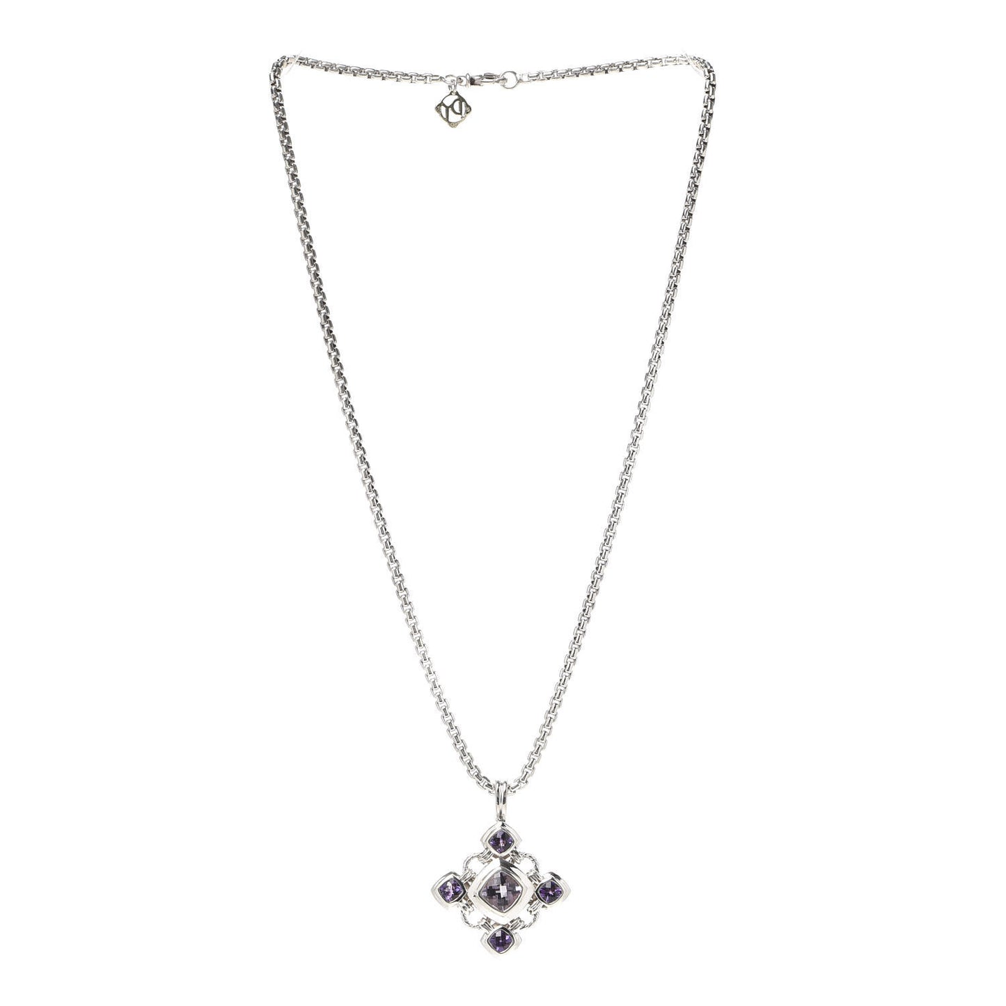 Sterling Silver 14K Yellow Gold Amethyst Renaissance Cross Pendant Necklace