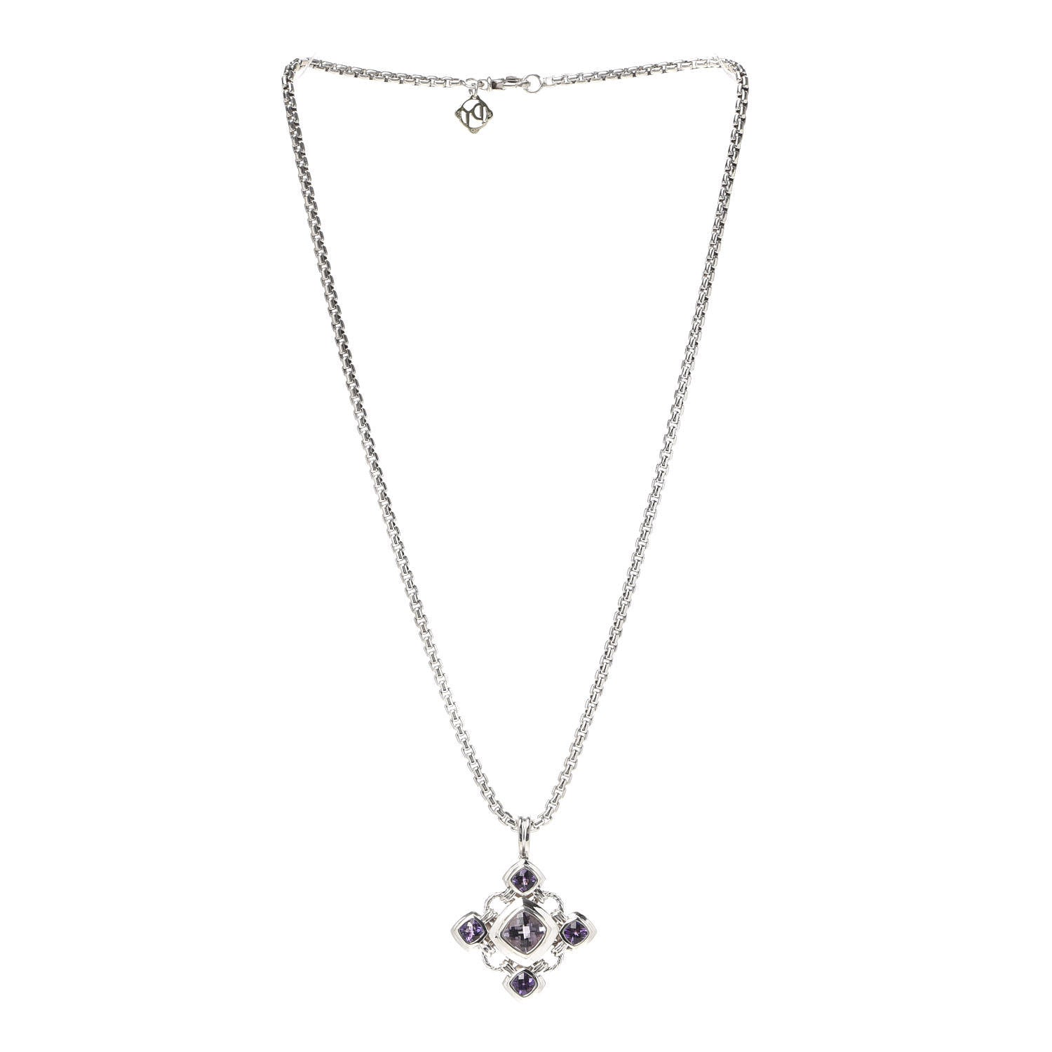David Yurman Sterling Silver 14K Yellow Gold Amethyst Renaissance Cross Pendant Necklace 3 of 5