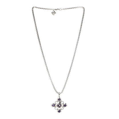David Yurman Sterling Silver 14K Yellow Gold Amethyst Renaissance Cross Pendant Necklace 3 of 5