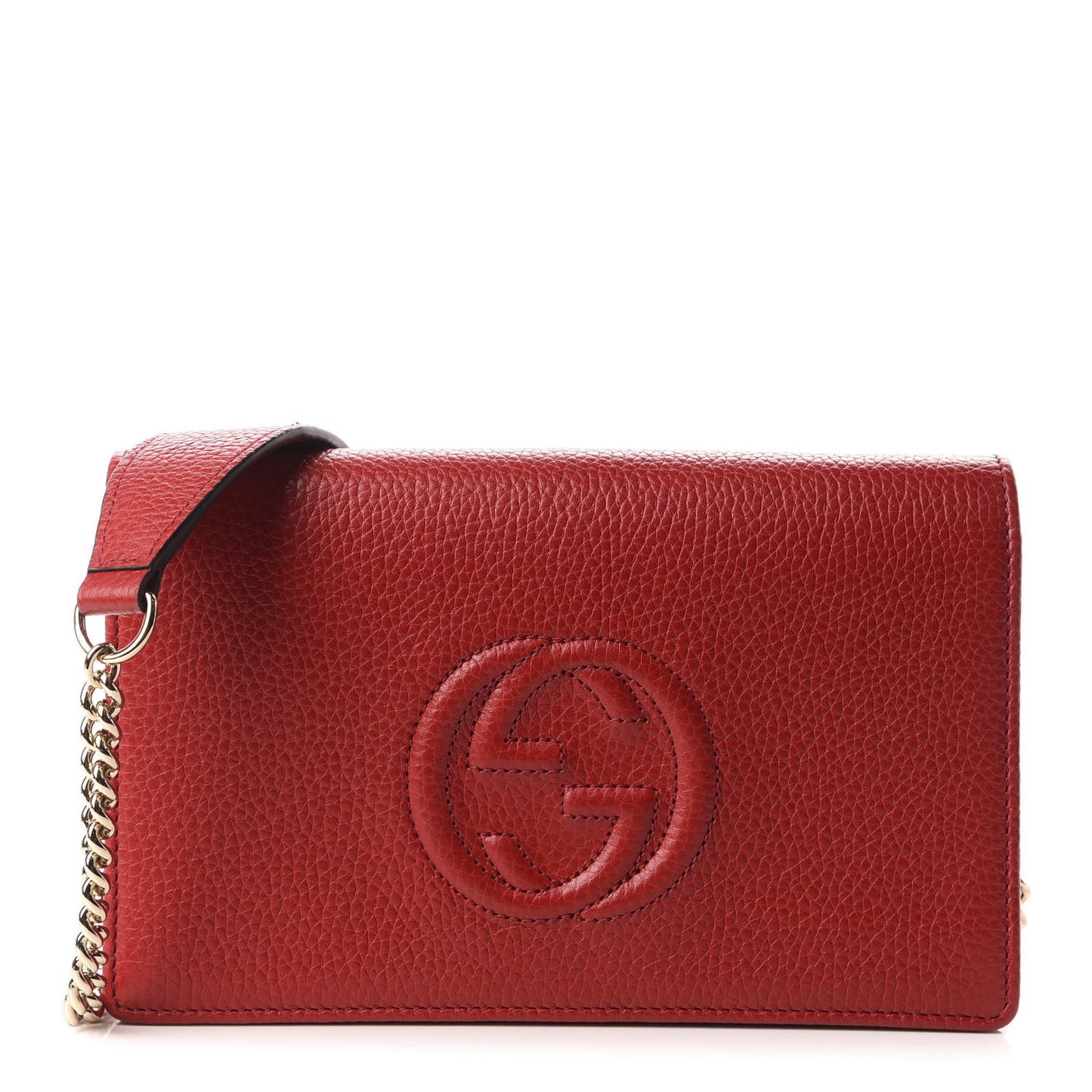 Pebbled Calfskin Soho Wallet on Chain Hibiscus Red