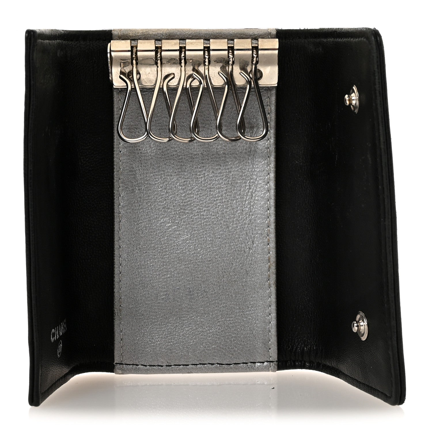 Chanel Lambskin Camellia Embossed 6 Key Holder Black 1787477