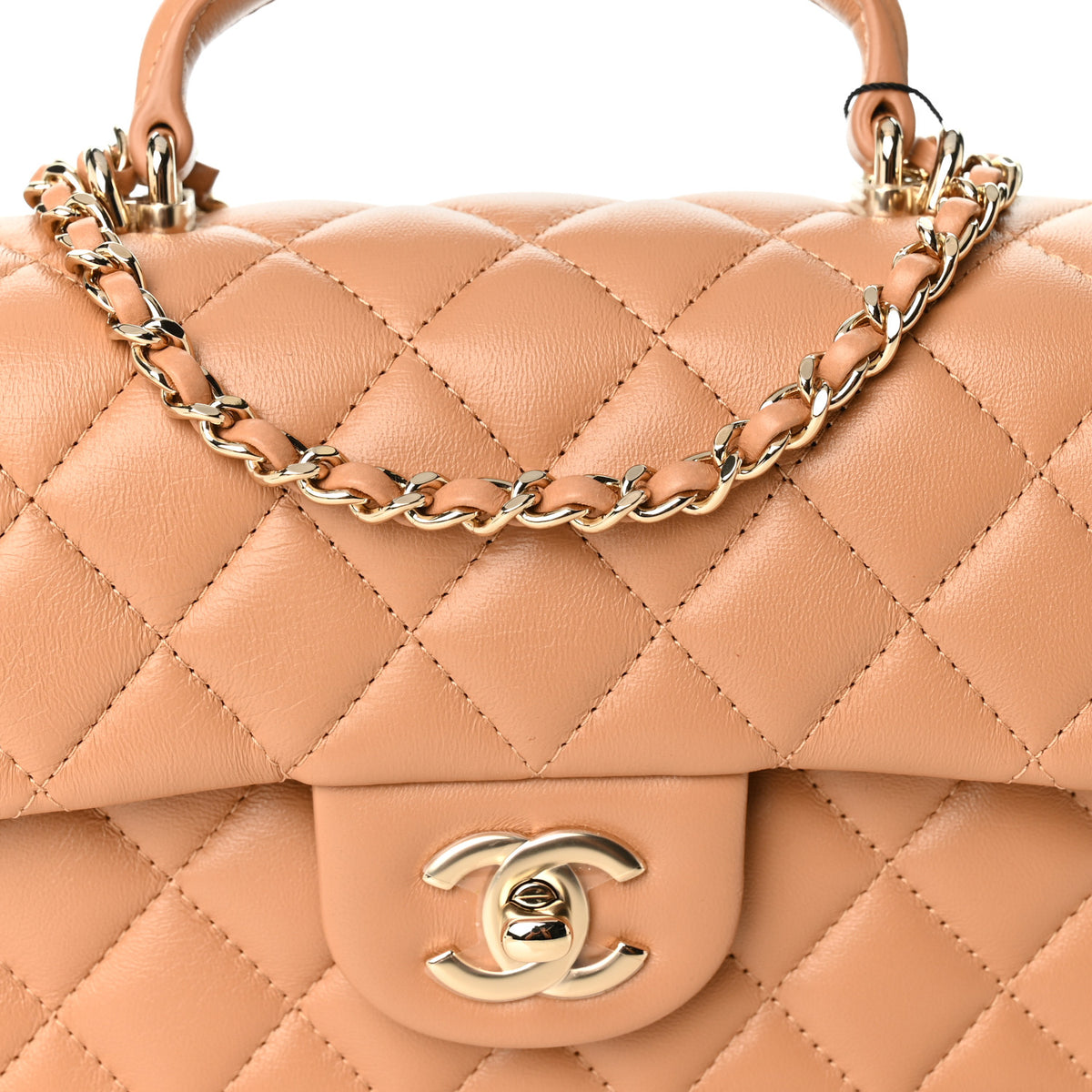 Chanel Lambskin Quilted Mini Top Handle Rectangular Flap Dark Beige 8 of 10