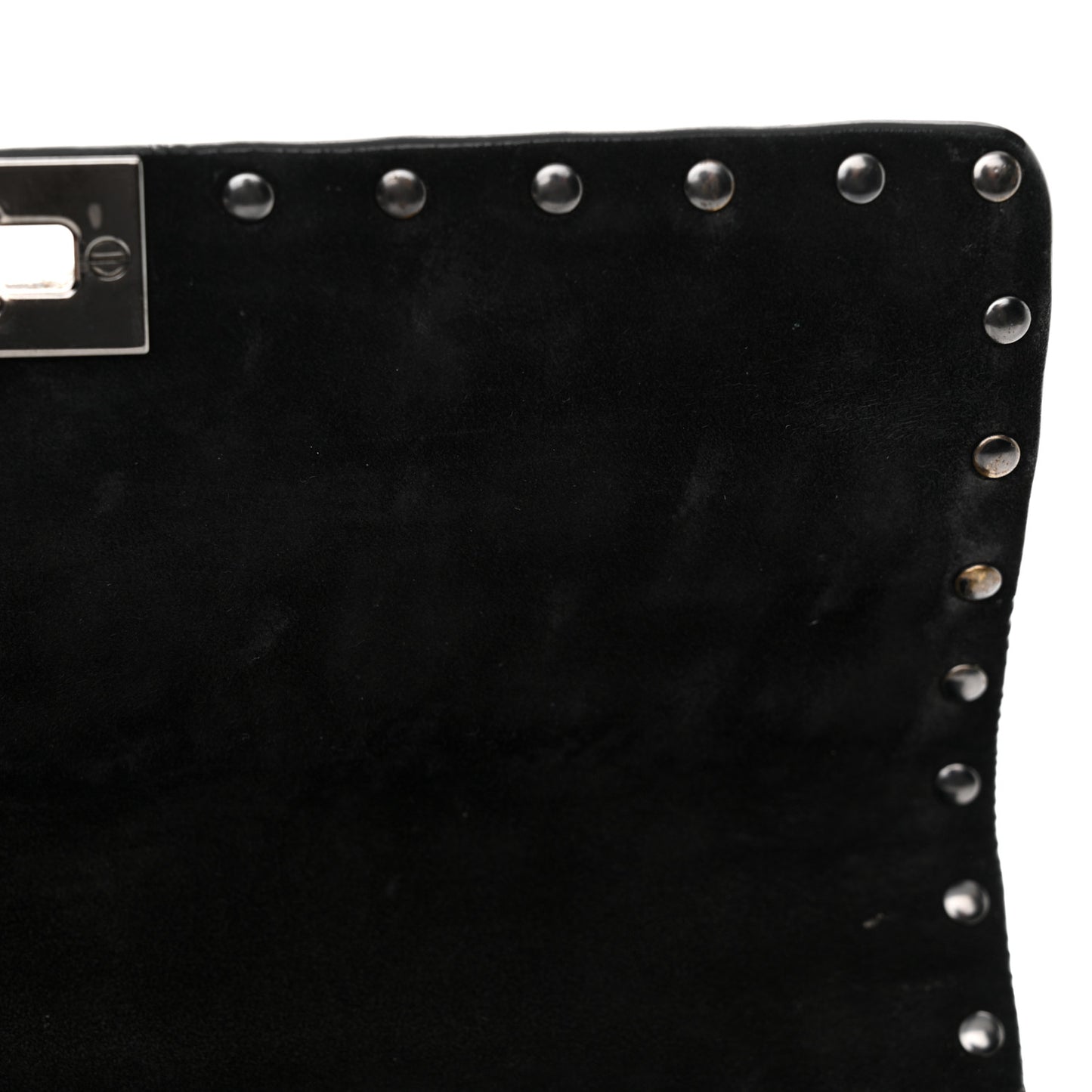 Craquele Nappa Medium Rockstud Spike Shoulder Bag Black