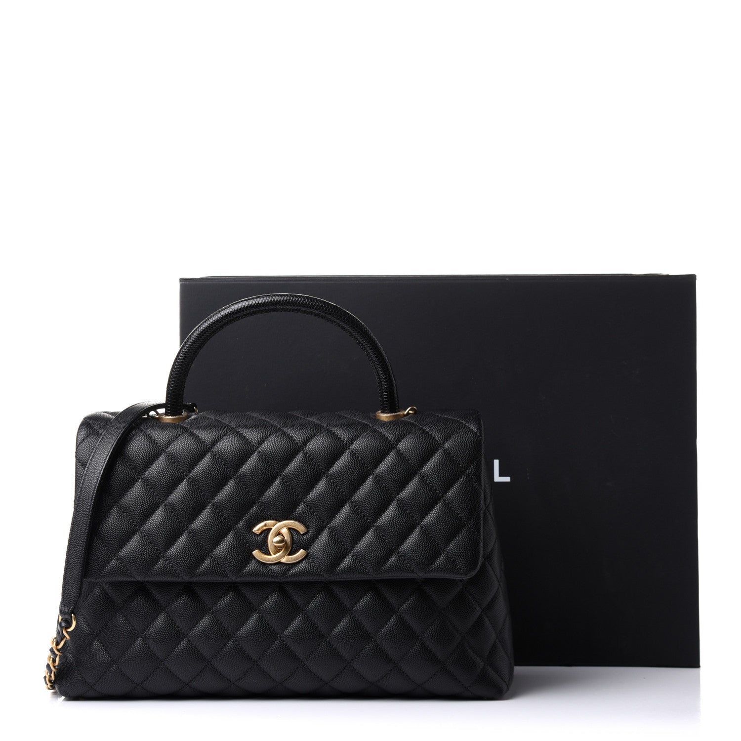 Chanel Caviar Lizard Quilted Medium Coco Handle Flap Black 14 of 14