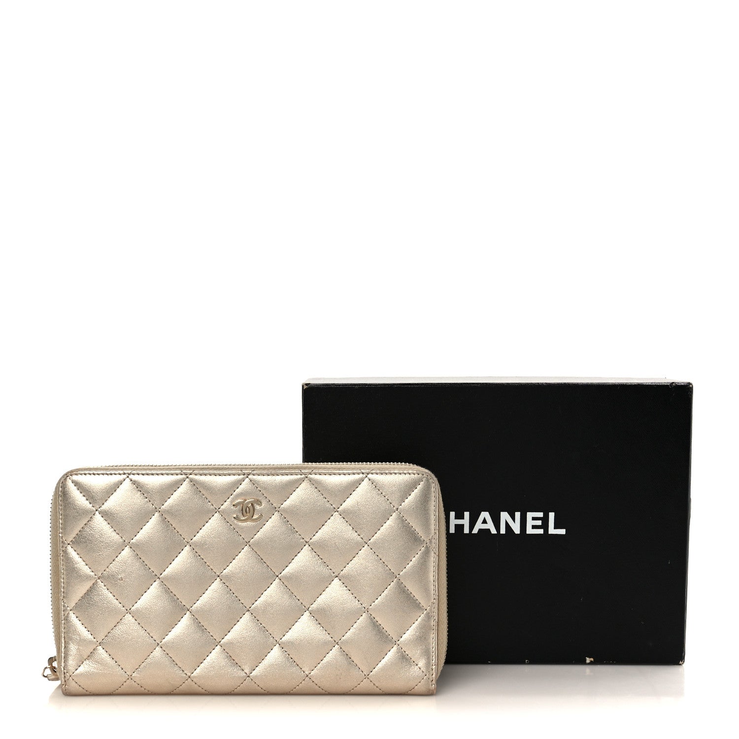 Chanel Iridescent Lambskin Quilted Large Zip Around Organizer Wallet Light Gold 10 of 10