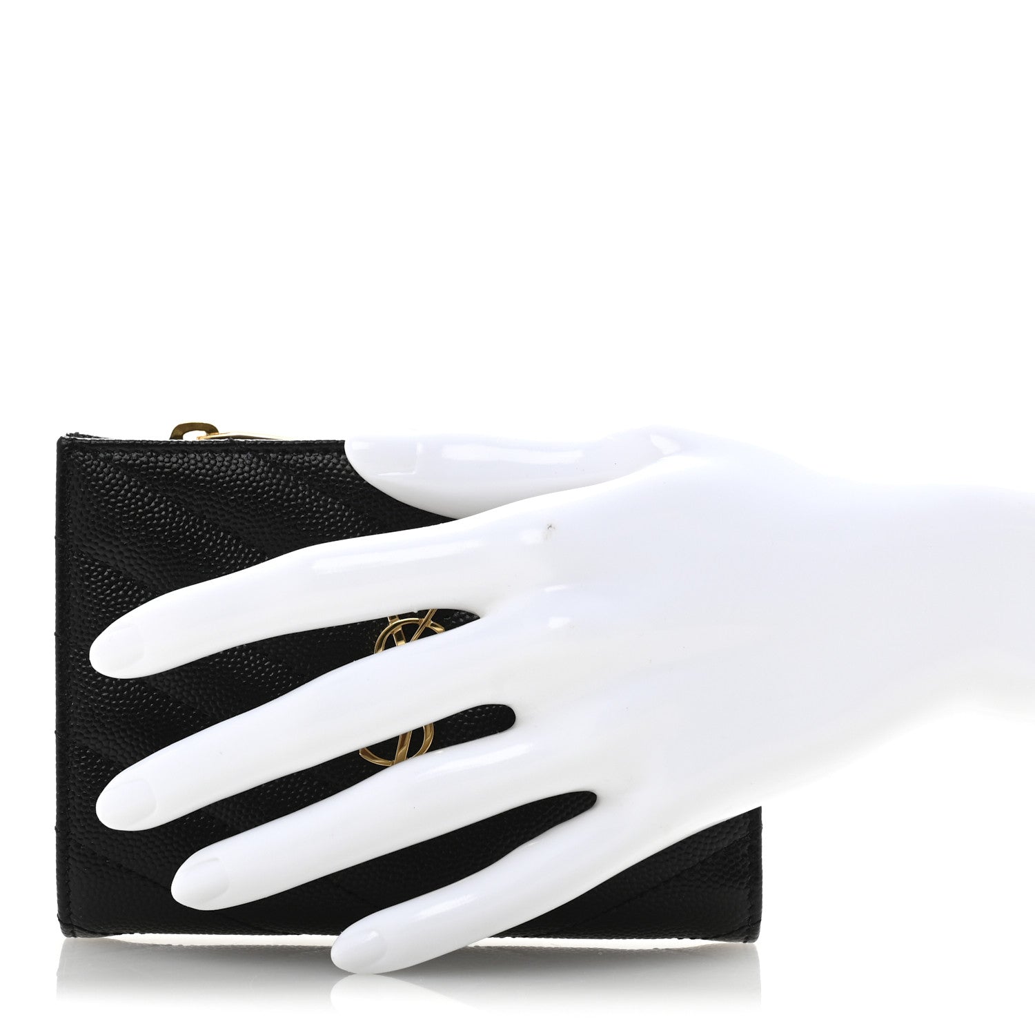 Saint Laurent Grain De Poudre Matelasse Chevron Monogram Zipped Two-Part Wallet Black 2 of 8