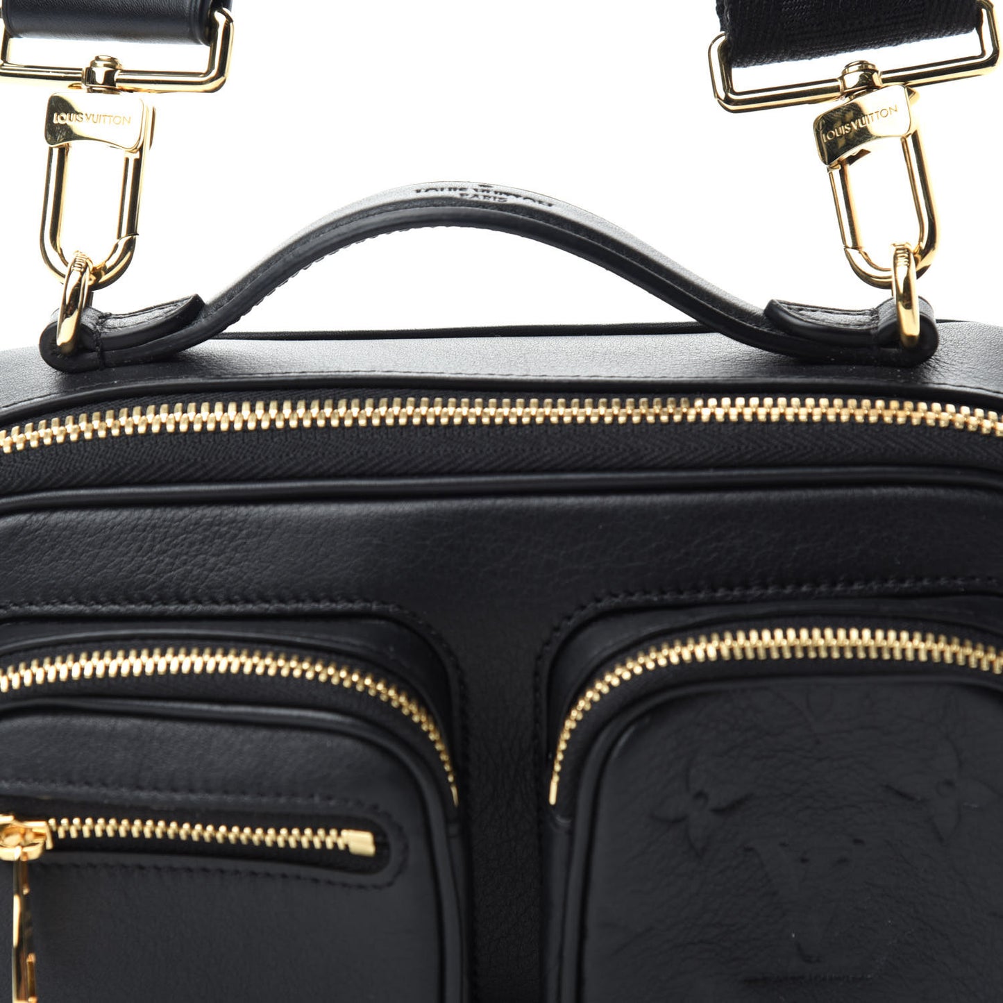 Calfskin Monogram Embossed Utility Crossbody Black