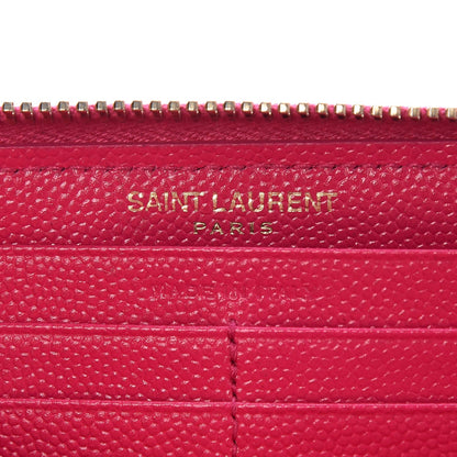 Saint Laurent Grain De Poudre Matelasse Chevron Monogram Zip Around Wallet Fuchsia 6 of 8