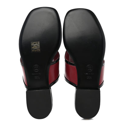 Chanel Lambskin Patent Calfskin CC Thong Sandals 37 Burgundy Black 6 of 9