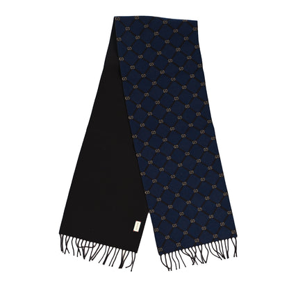 Gucci Wool Silk Monogram GG Scarf Navy Brown 2 of 4