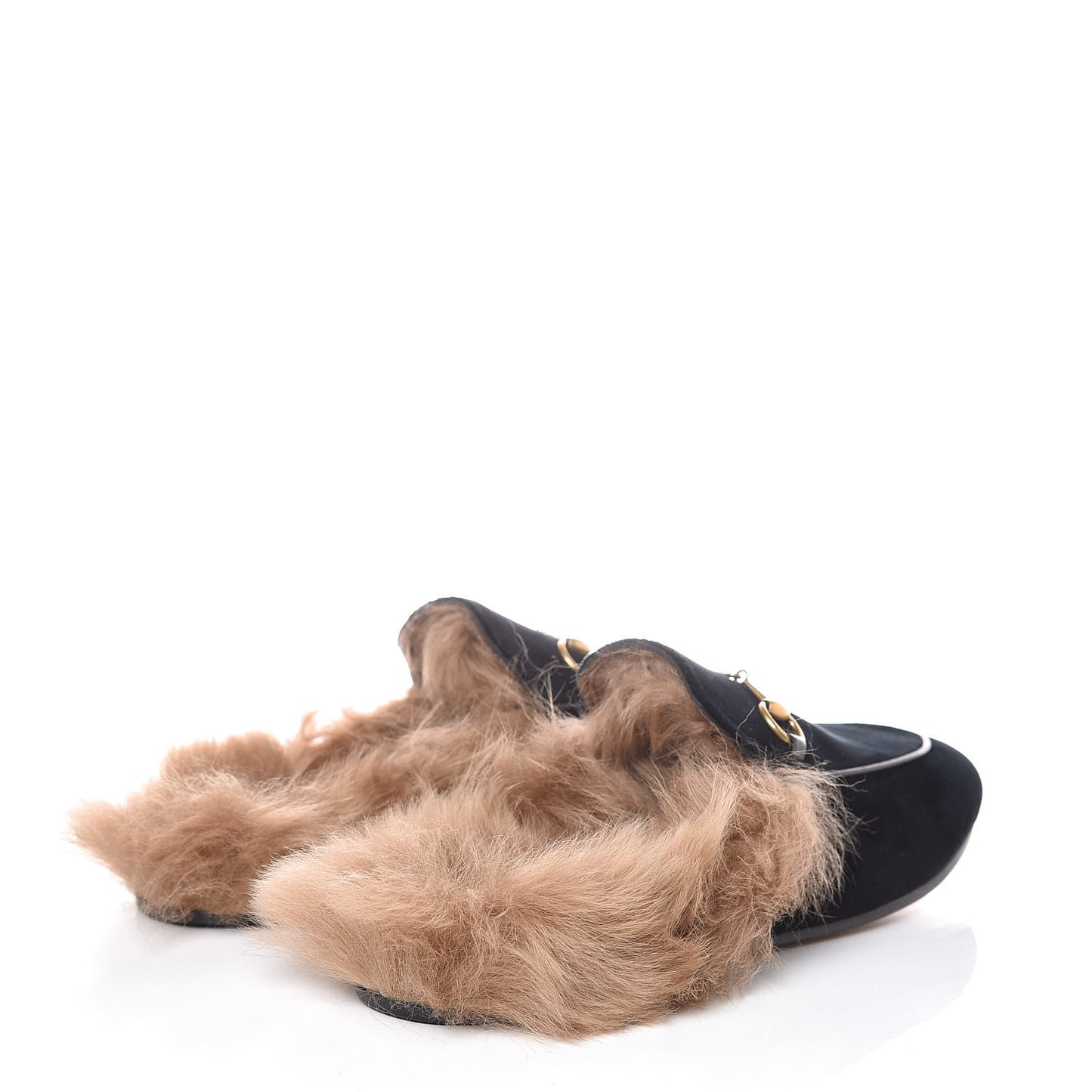 Velvet Fur Womens Princetown Slippers 39.5 Black