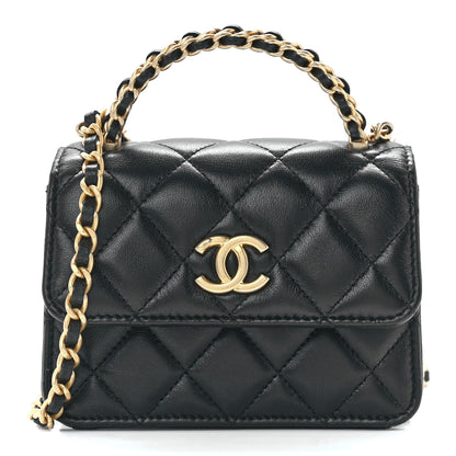 Chanel Lambskin Quilted Chain Top Handle Clutch With Chain Black 1 of 13