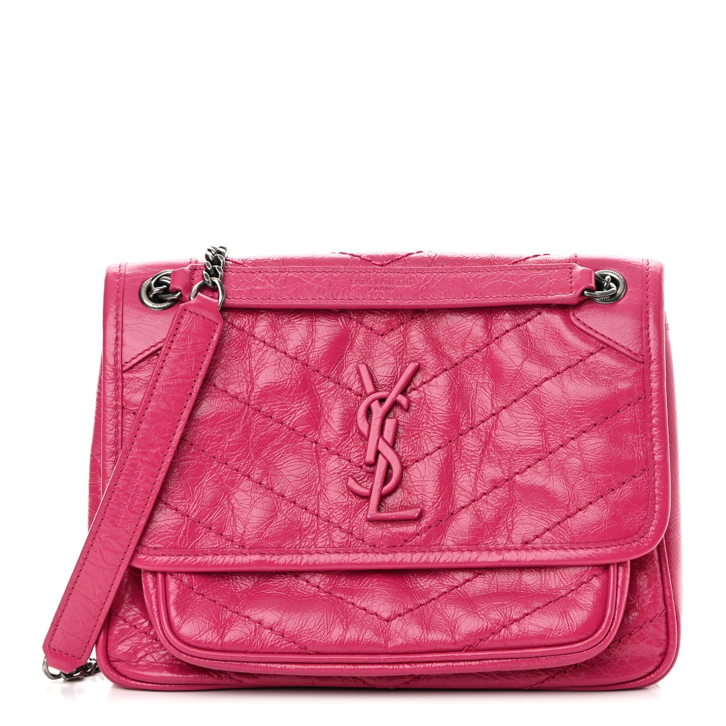 Crinkled Calfskin Matelasse Monogram Baby Niki Chain Satchel Freesia