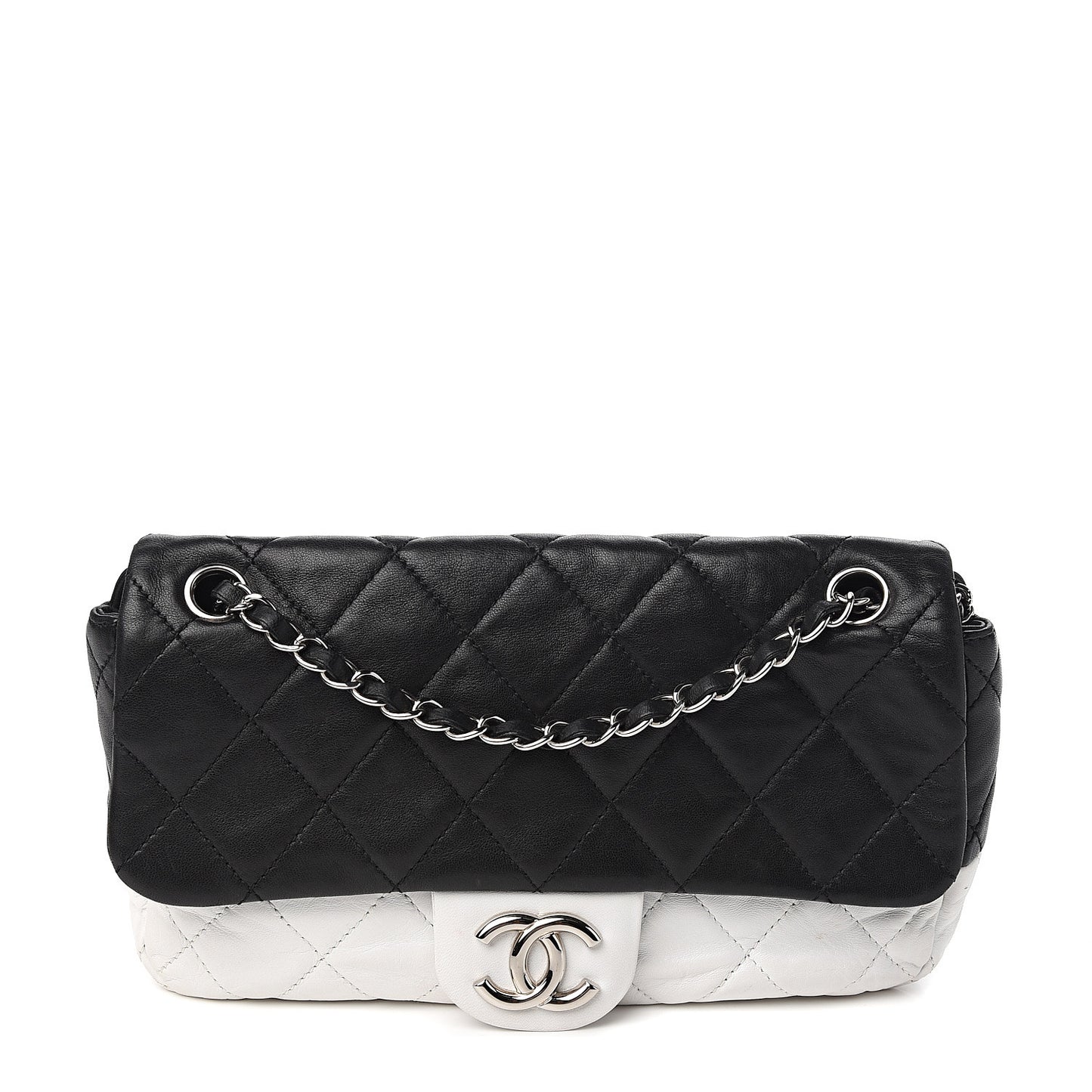 Lambskin Quilted Medium Flap Black White