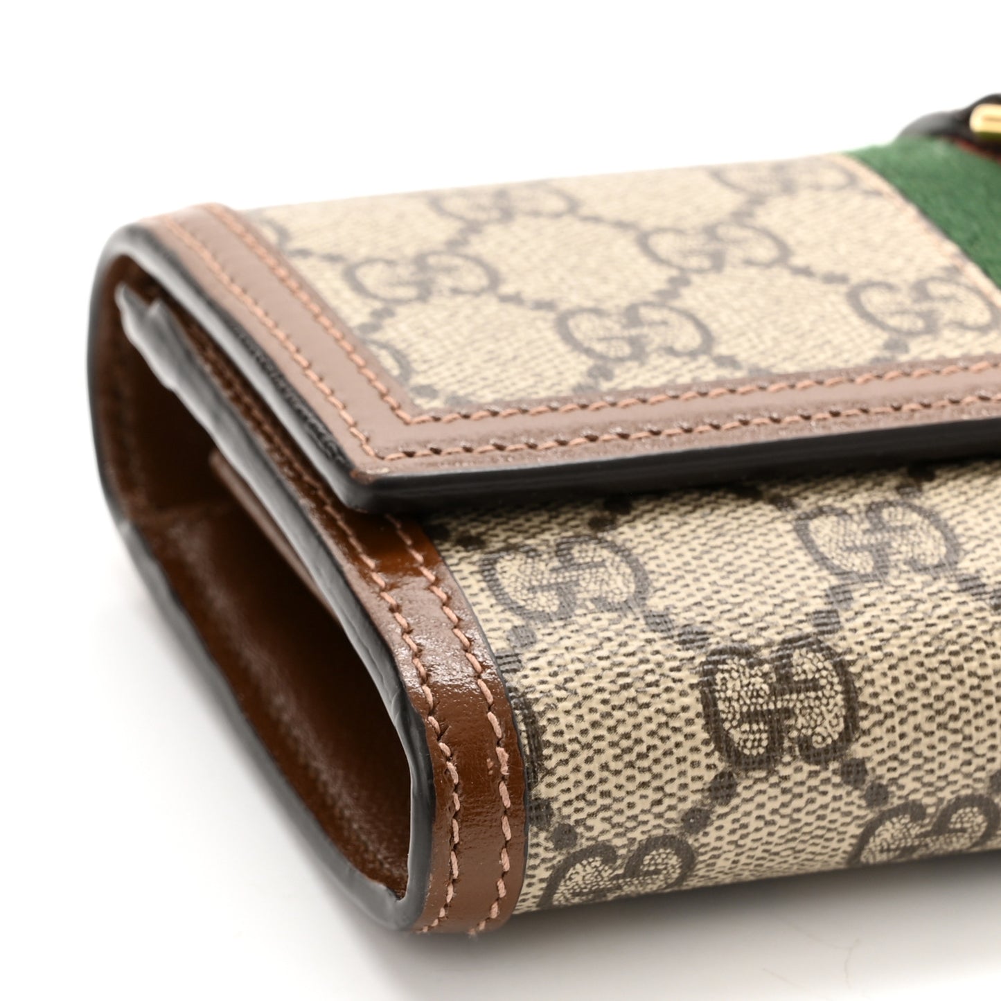 GG Supreme Monogram Azalea Calfskin Web Jackie 1961 Chain Wallet Beige Ebony Brown Sugar