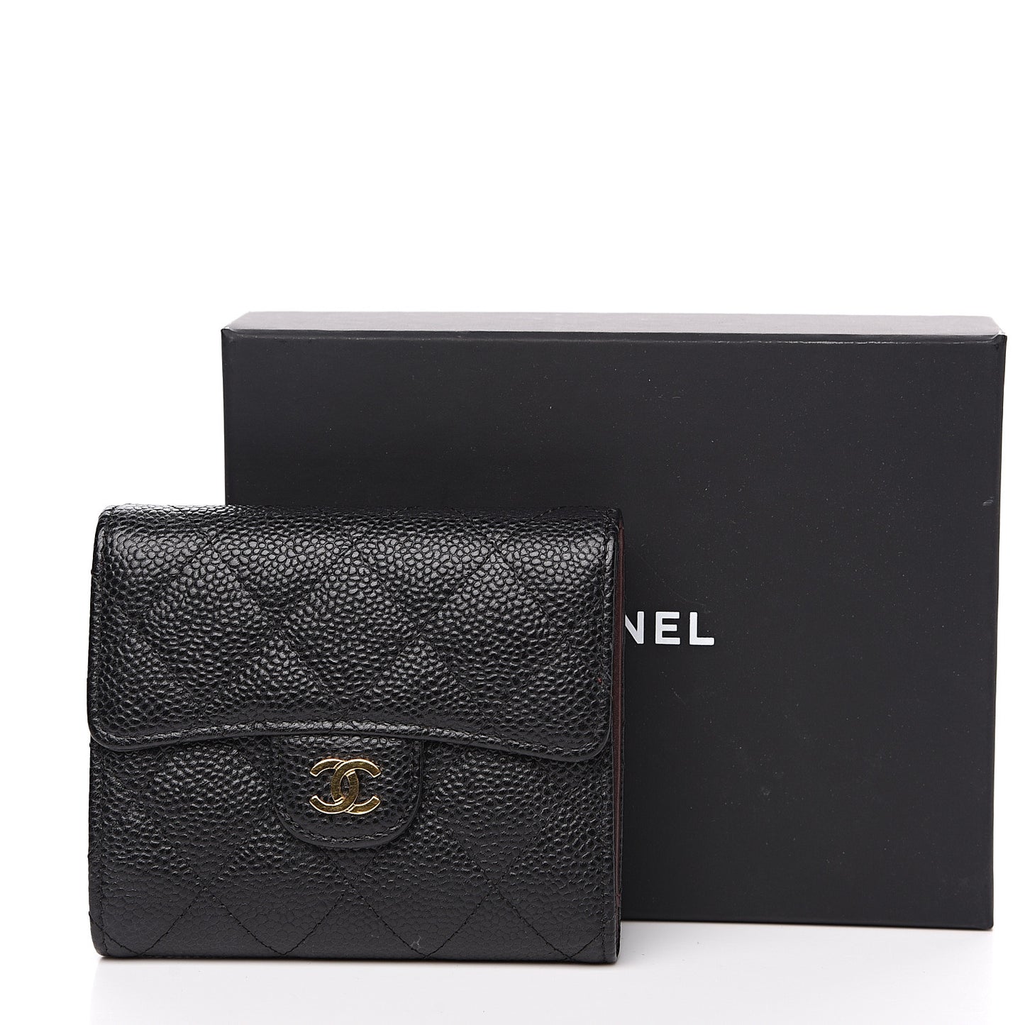 Caviar Quilted Compact Flap Wallet Black