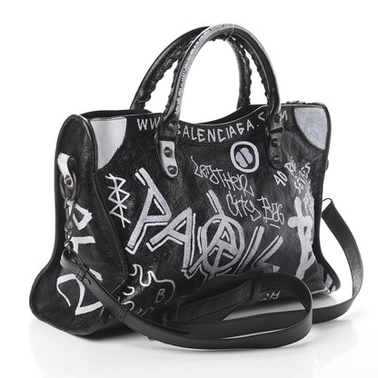 Balenciaga Agneau Arena Graffiti All Over Classic Hardware City Black White 2 of 7