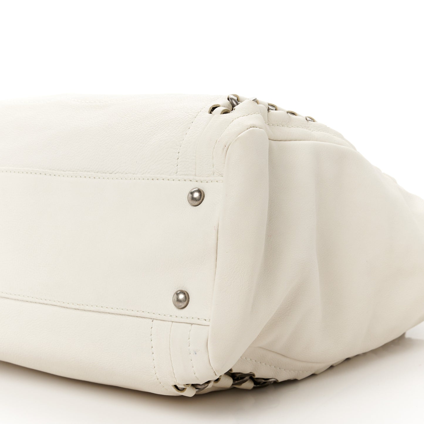 Calfskin East West Modern Chain Tote White