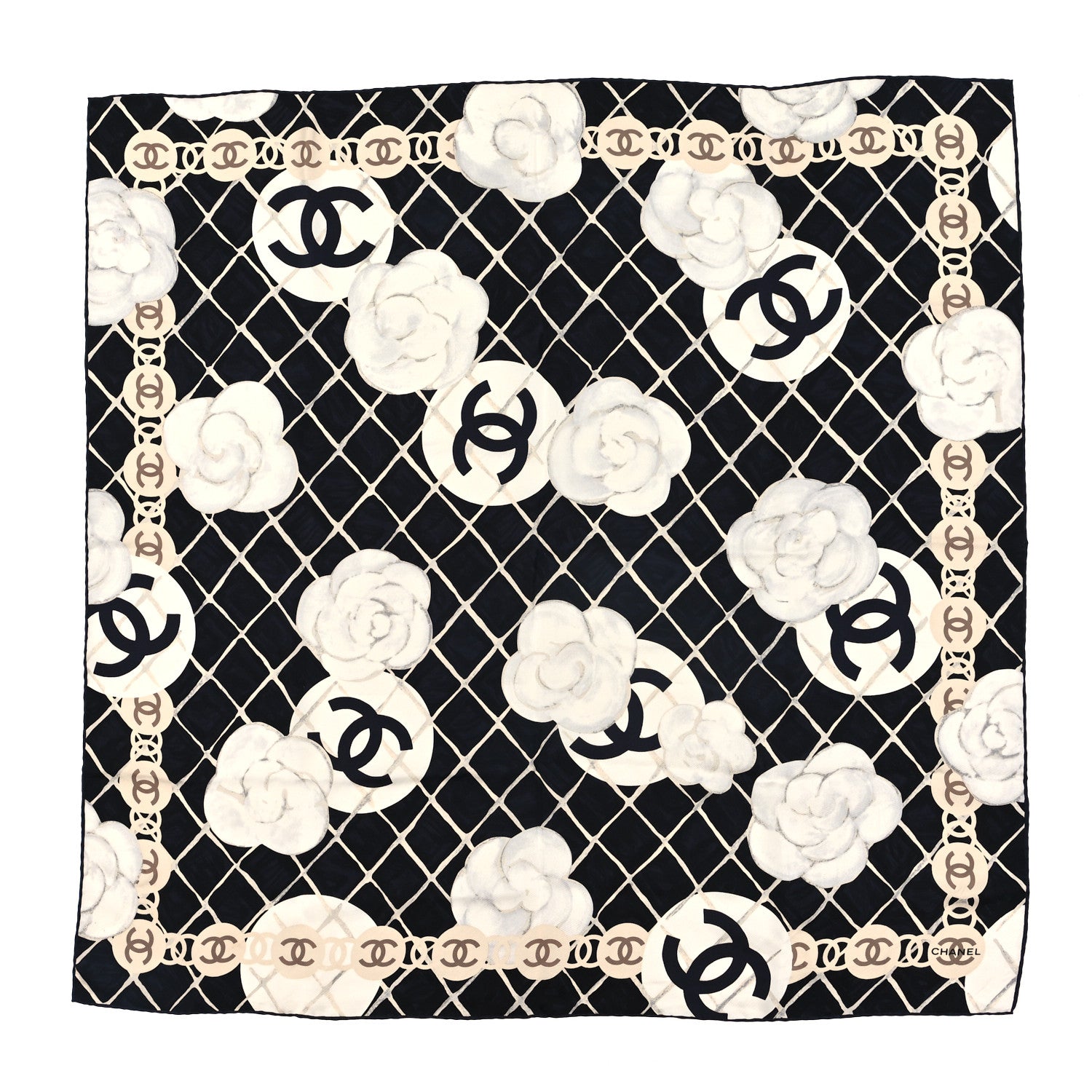 Chanel Silk Camellia CC Square Scarf Black 1 of 3