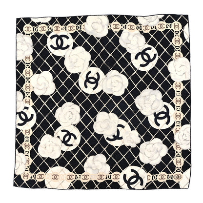 Chanel Silk Camellia CC Square Scarf Black 1 of 3