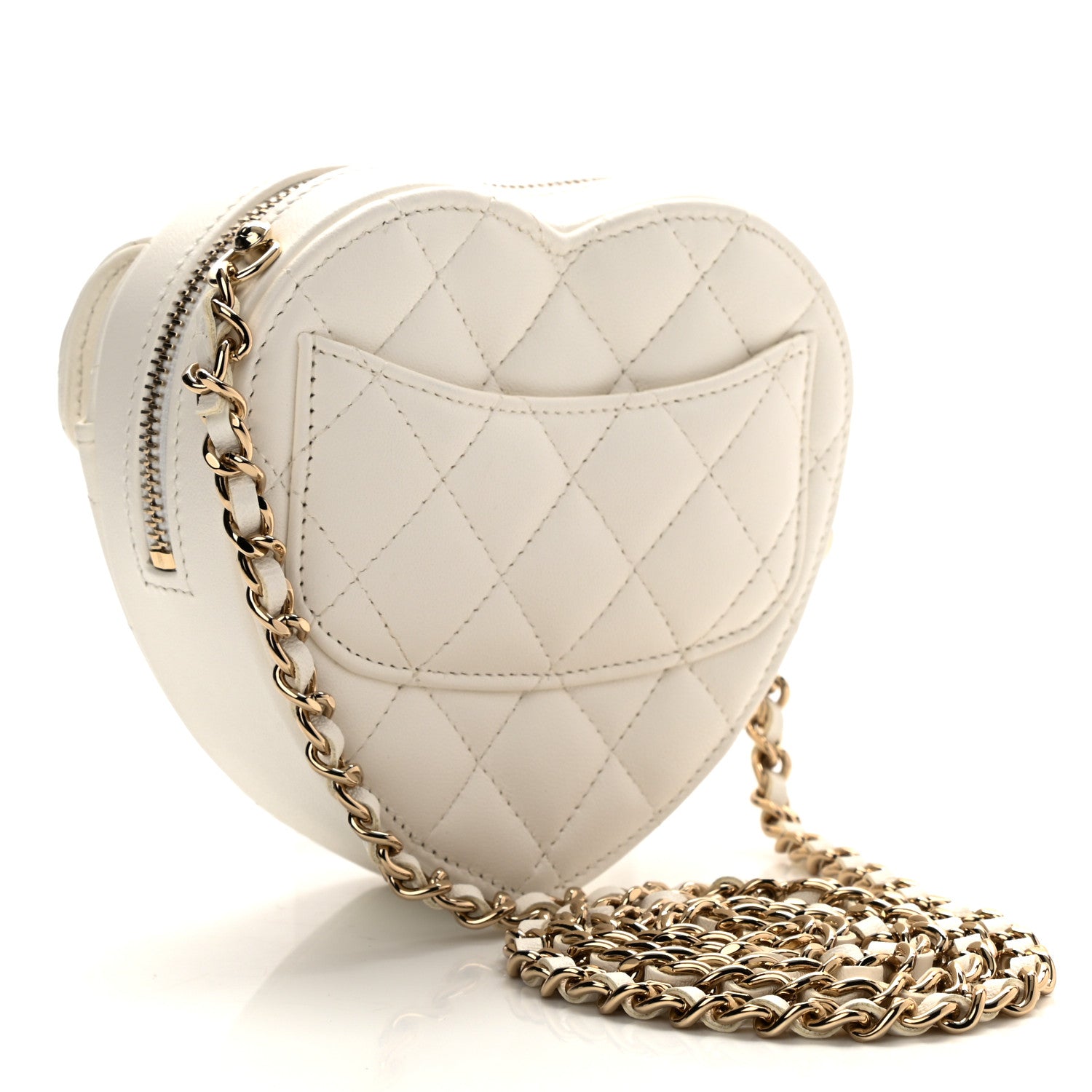 Chanel Lambskin Quilted CC In Love Heart Clutch With Chain White 1 of 10