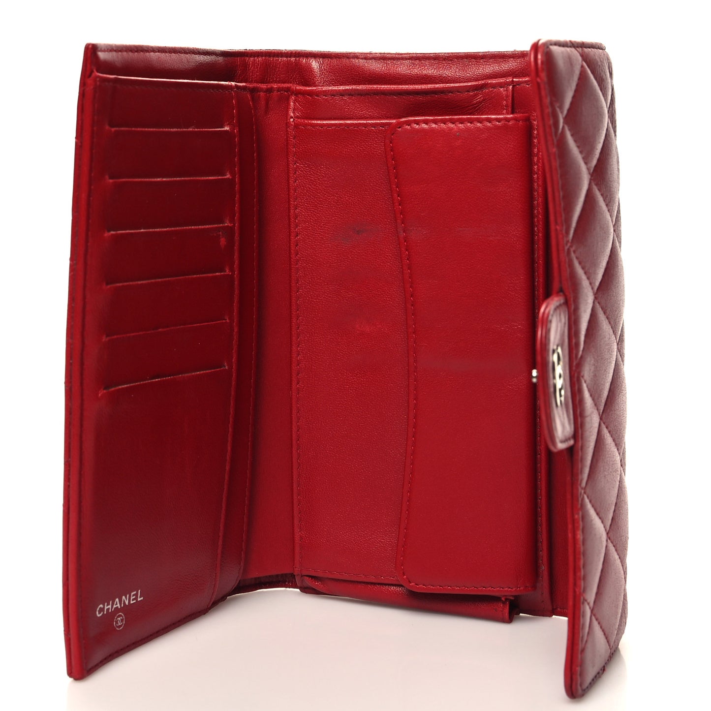 Lambskin Quilted Large Flap Wallet Red