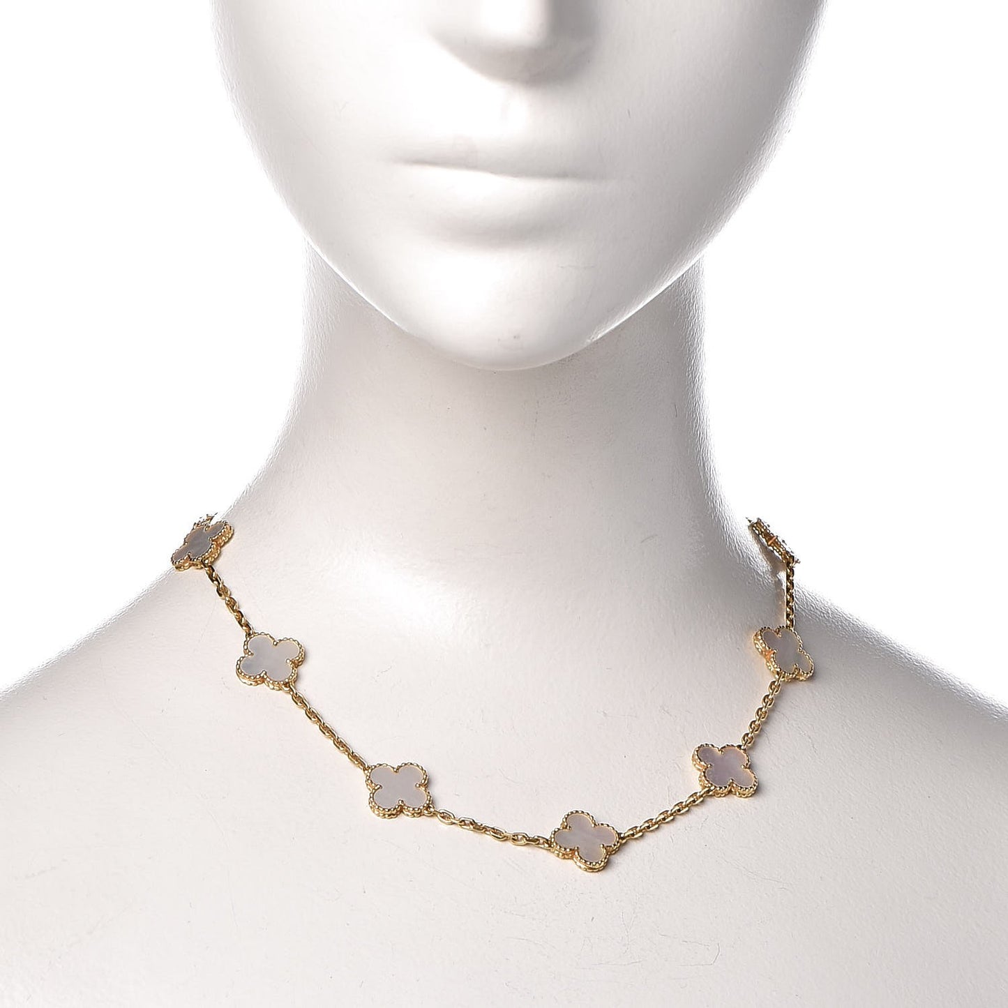 18K Yellow Gold Mother of Pearl 10 Motifs Vintage Alhambra Necklace