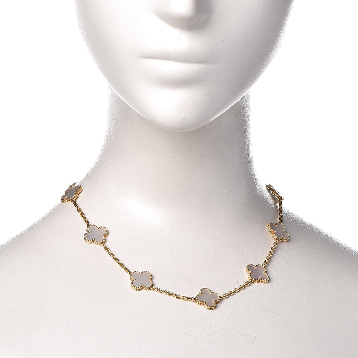 Van Cleef & Arpels 18K Yellow Gold Mother of Pearl 10 Motifs Vintage Alhambra Necklace 2 of 5