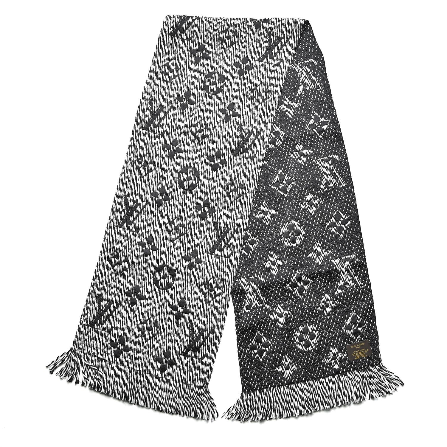 Louis Vuitton Wool Silk Logomania Mix Scarf Black 3 of 4