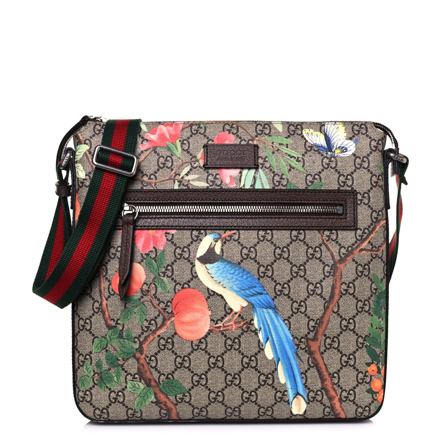GG Supreme Monogram Tian Web Medium Flat Messenger Beige Multicolor New Acero