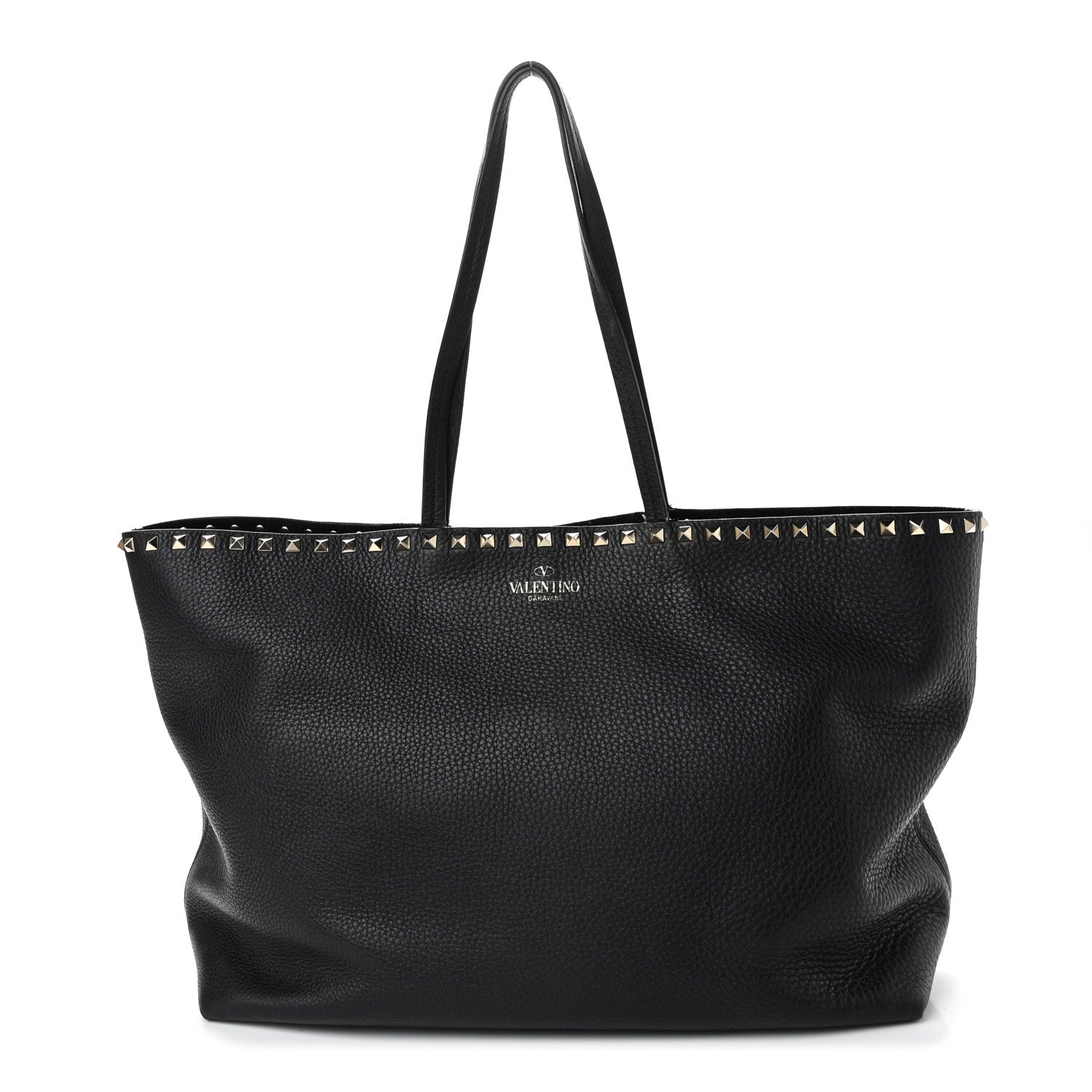 Valentino Garavani Grained Calfskin Rockstud Shoulder Tote Black 1 of 11