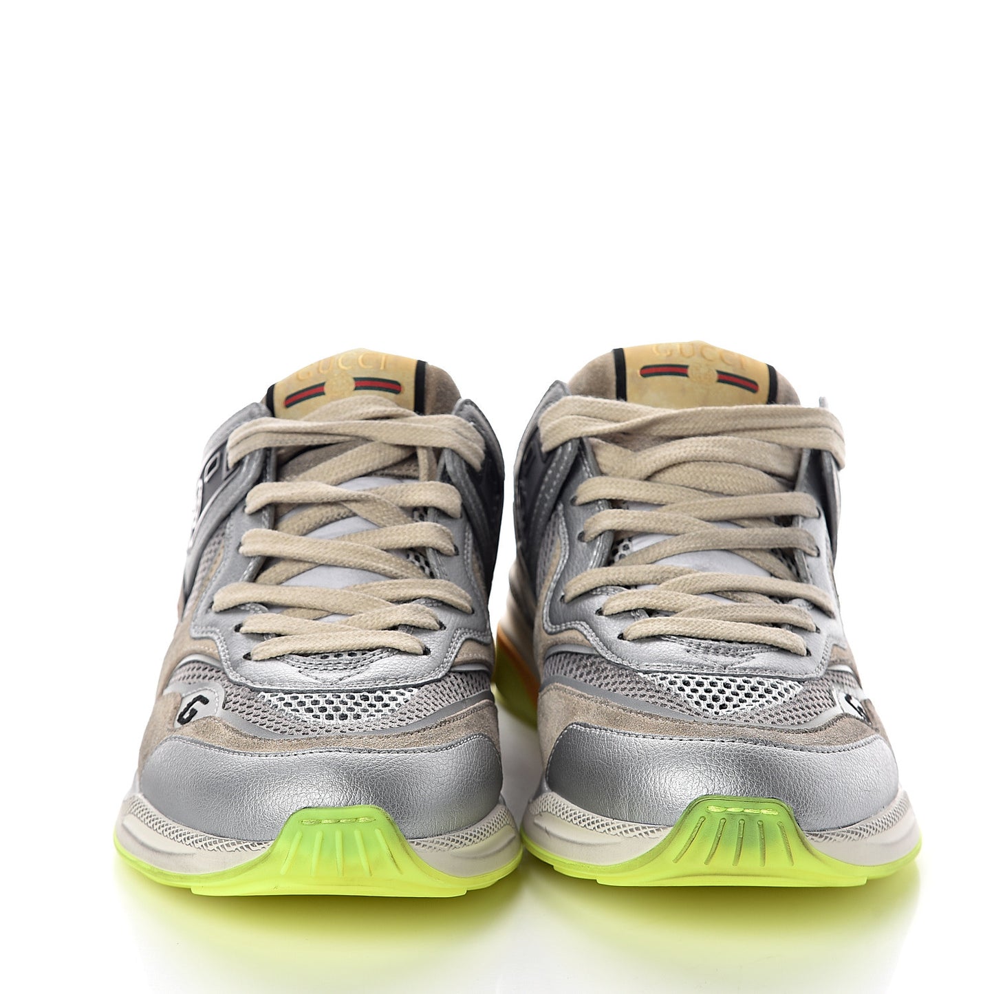 Metallic Calfskin Suede Womens Ultrapace Sneakers 38.5 Silver Oatmeal