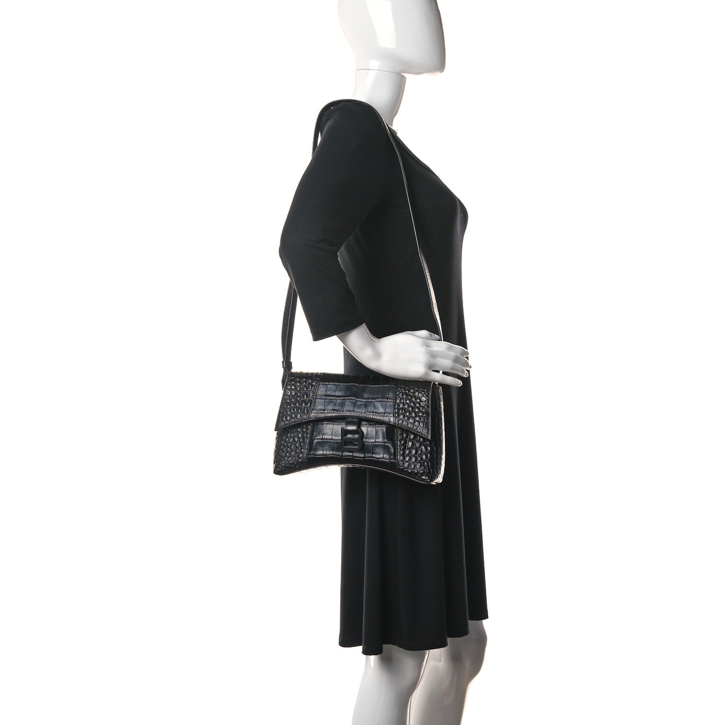 Extra Supple Calfskin Crocodile Embossed Monochrome XS Downtown Shoulder Bag Black