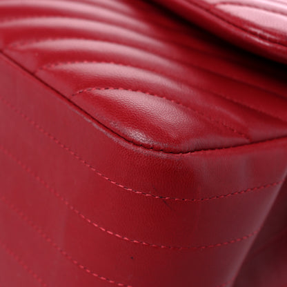 Chanel Lambskin Chevron Quilted Jumbo Double Flap Dark Red 9 of 19