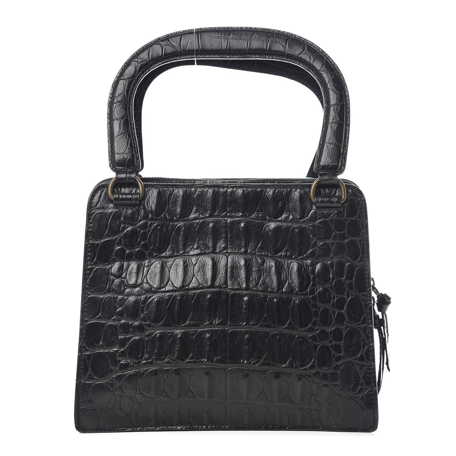 Miu Miu Calfskin Crocodile Embossed Top Handle Tote Black 1 of 9