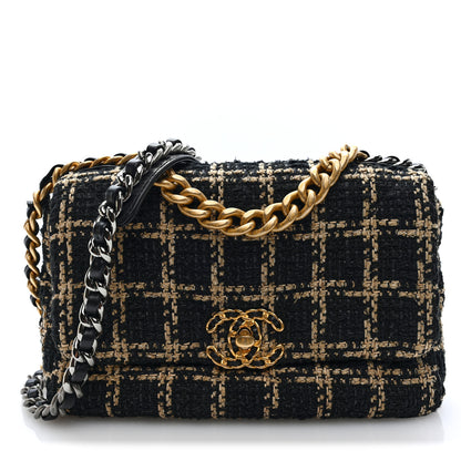 Chanel Tweed Quilted Medium Chanel 19 Flap Black Beige 1 of 10