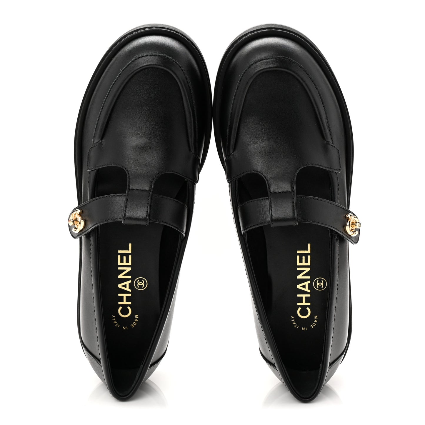 Calfskin CC Turnlock Moccasin Loafers 37.5 Black