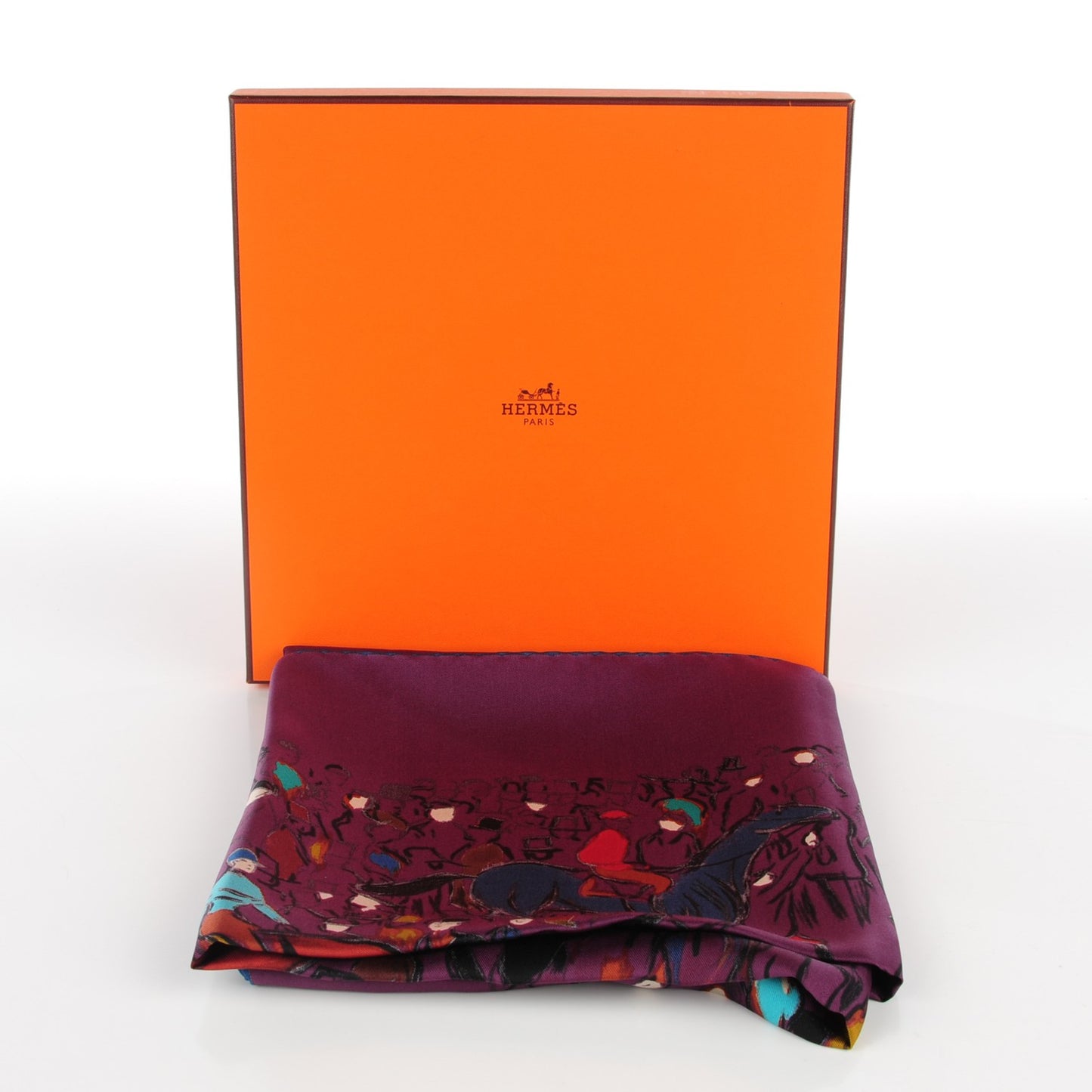 Silk Paddock Scarf 90 Prun Turquoise Brun