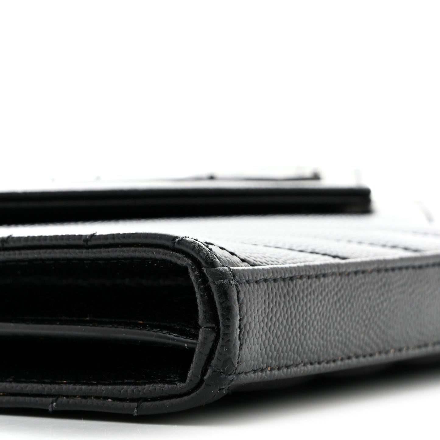 Grain De Poudre Matelasse Chevron Monogram Monochrome Envelope Chain Wallet Black