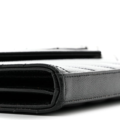Saint Laurent Grain De Poudre Matelasse Chevron Monogram Monochrome Envelope Chain Wallet Black 9 of 14