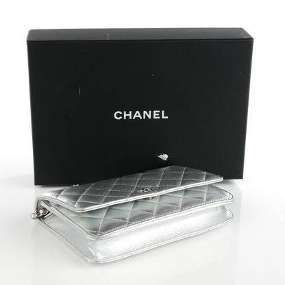 Chanel Metallic Lambskin Quilted Wallet On Chain WOC Silver 4 of 8