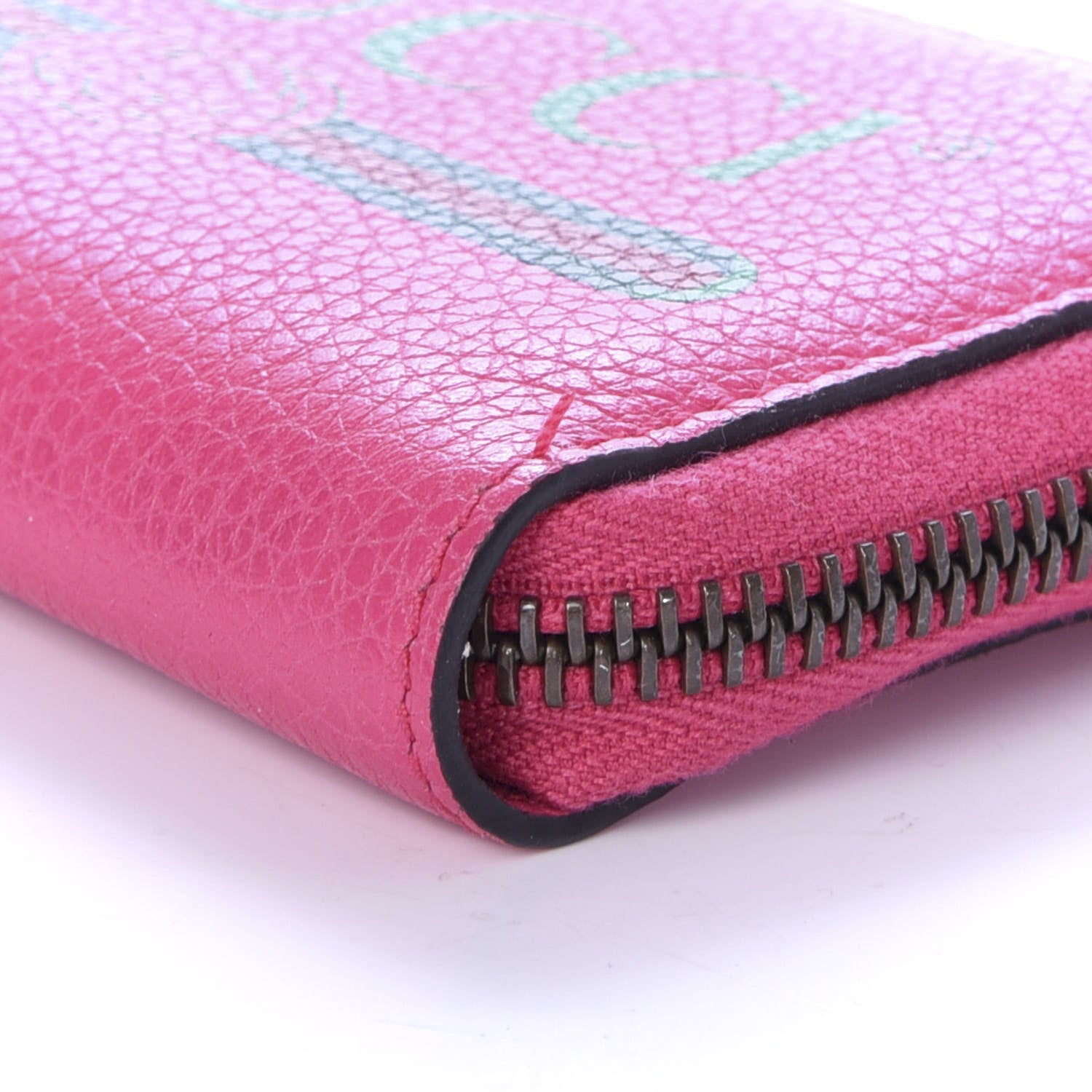 Gucci Grained Calfskin Logo Zip Around Card Case Box Pink Green 8 of 8