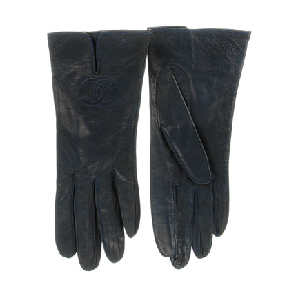 Chanel Goatskin CC Gloves 7.5 Navy Blue 1 of 5